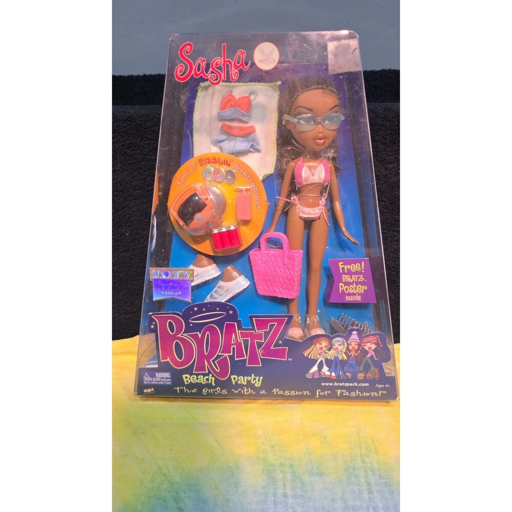 Bratz Beach Party Sasha 2002 MGA NIB NRFB Vintage Doll Accessories Poster